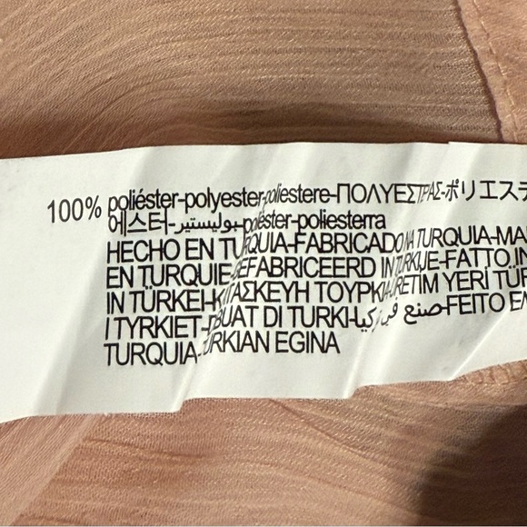 NWT Zara Pleated Ruffle Blouse Pale Pink Size Large Long Sleeves Bow Tie on Neck - Picture 7 of 15